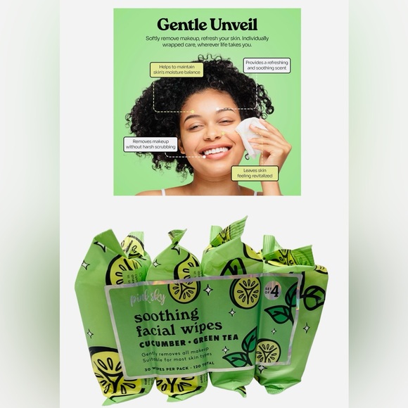 4 Pack (120 wipes) Green Tea & Cucumber Facial Cleansing Wipes - Picture 1 of 6